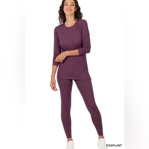 Zenana Microfiber Round Neck Top and Leggings Set 10010052998